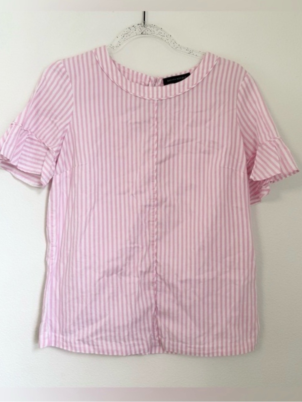 Banana Republic Pink & White Striped Ruffle Sleeve Blouse